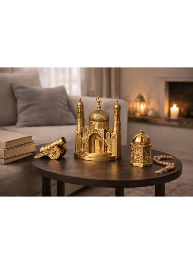 طقم ديكور رمضاني فاخر من الريزن – جامع + فانوس + مدفع رمضاني | ديكور منزلي | زينة رمضان للمنزل - Image 4